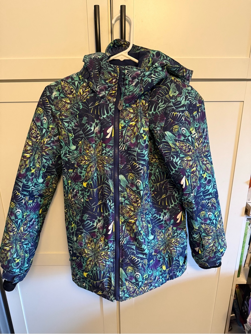 Kamik Kids Floral Puffer Jacket in Navy, Teal & Purple